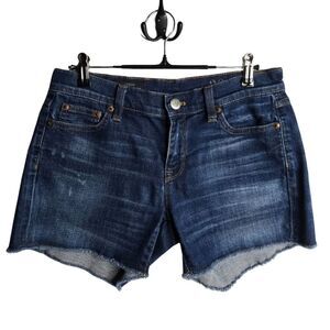 J. Crew Mid Rise Denim Shorts Womens Size 26 Dark Wash Frayed Hem Classic Summer